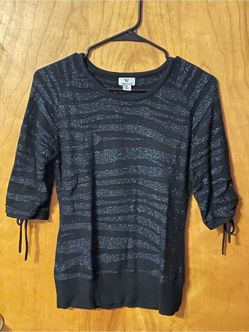 Worthington Black Knit Top with Silver Sparkle Stripes